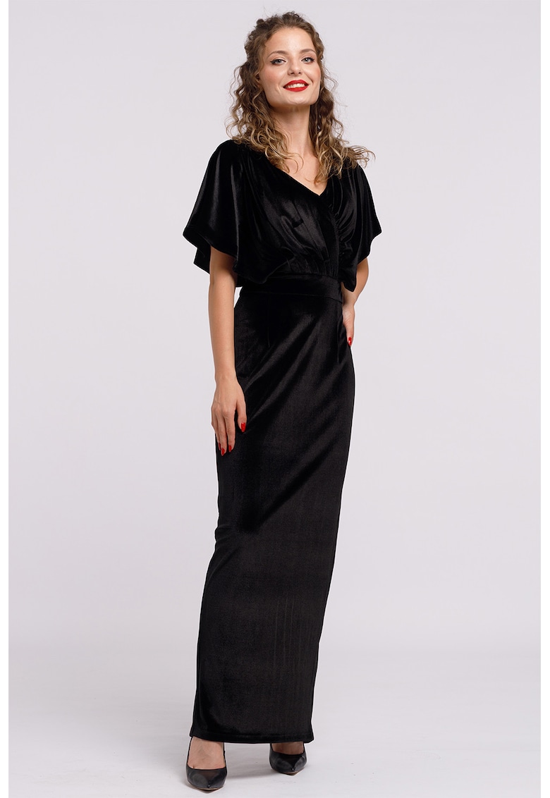 Rochie maxi catifelata cu decolteu in V