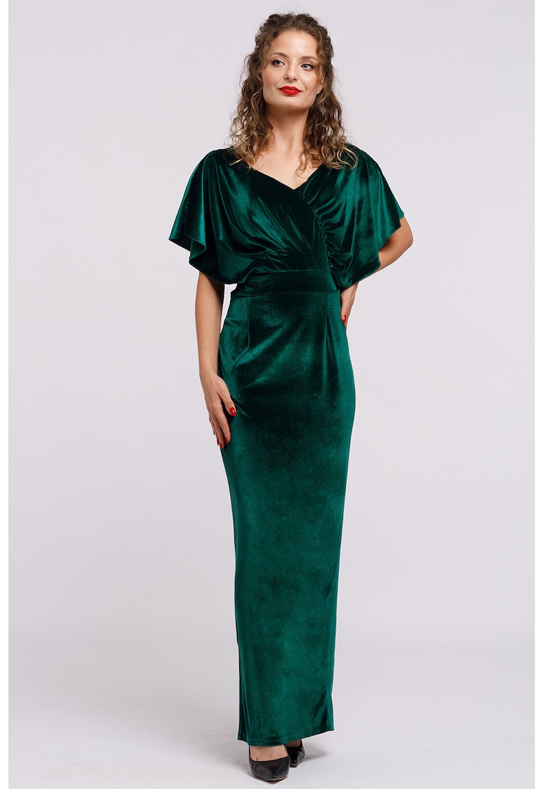 Rochie maxi catifelata cu decolteu in V