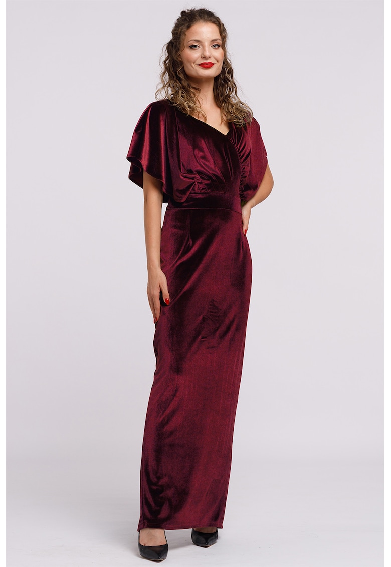 Rochie maxi catifelata cu decolteu in V
