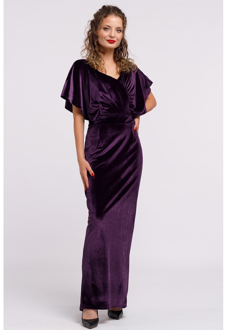 Rochie maxi catifelata cu decolteu in V