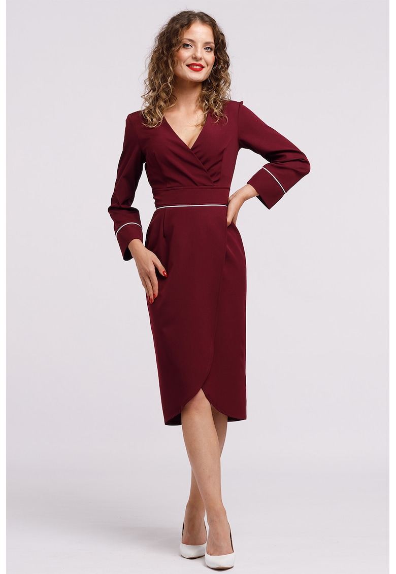 Rochie midi cu croiala creion si decolteu in V