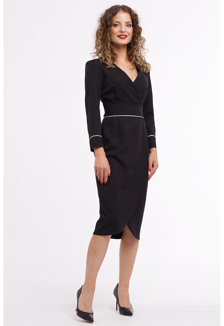 Rochie midi cu croiala creion si decolteu in V