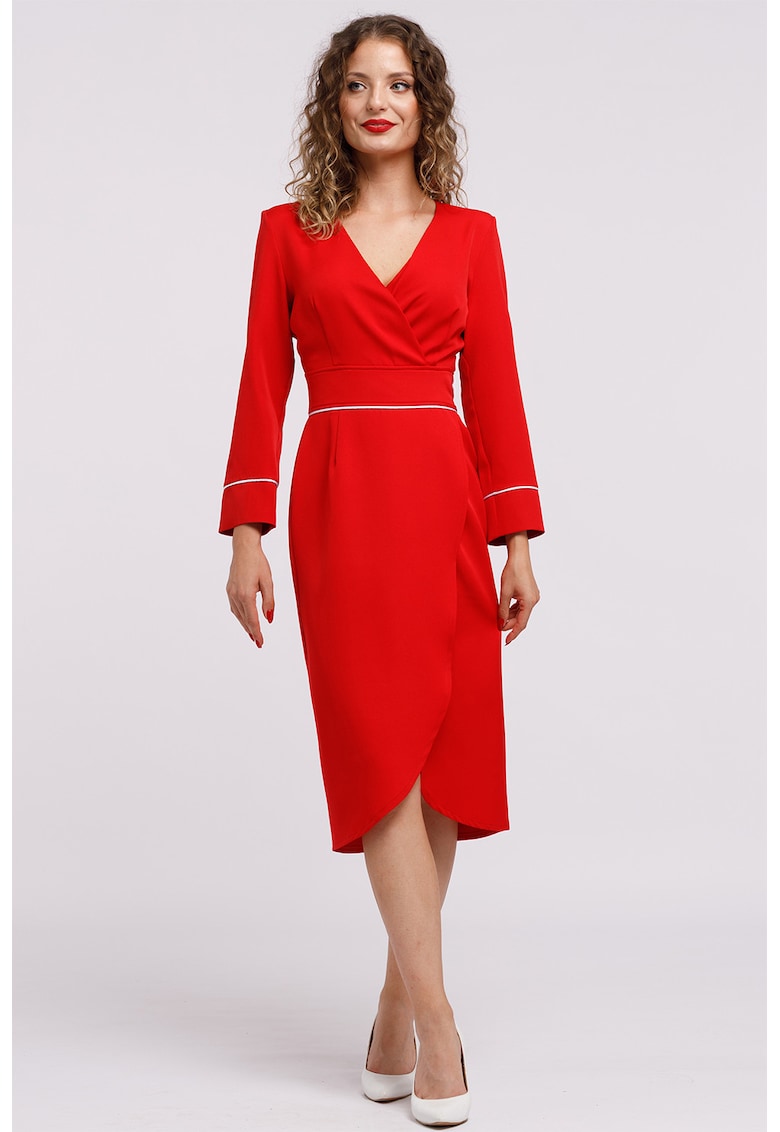 Rochie midi cu croiala creion si decolteu in V