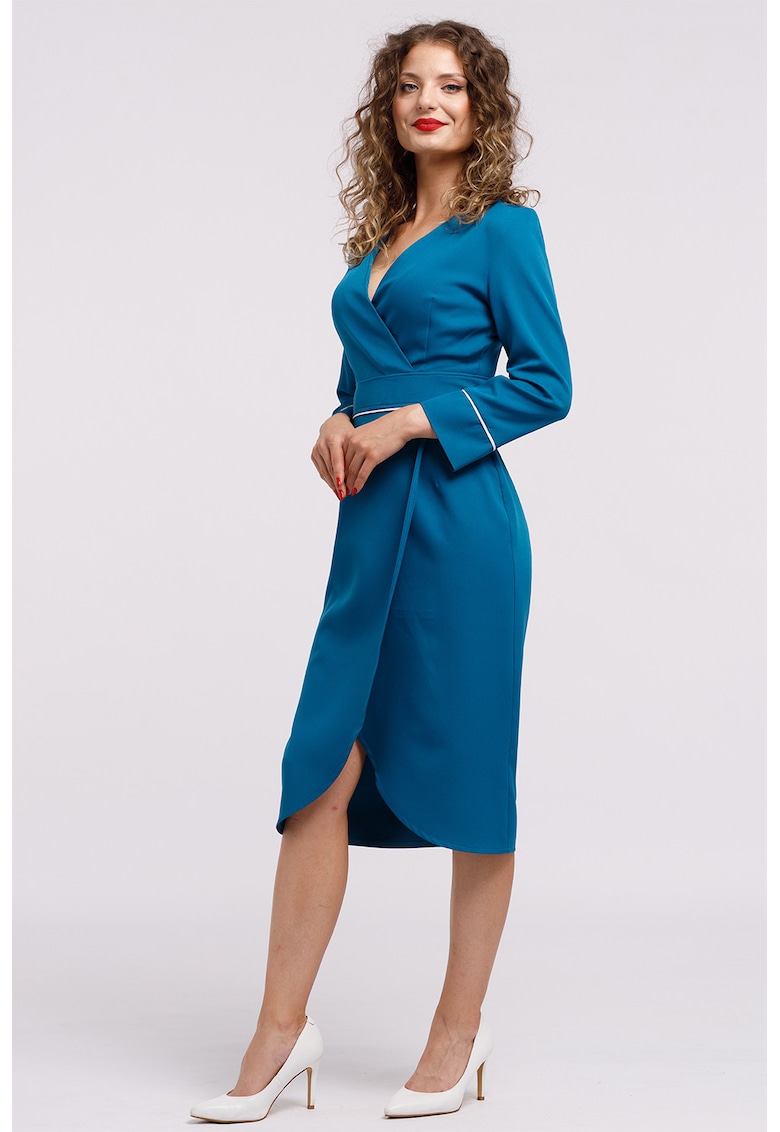 Rochie midi cu croiala creion si decolteu in V