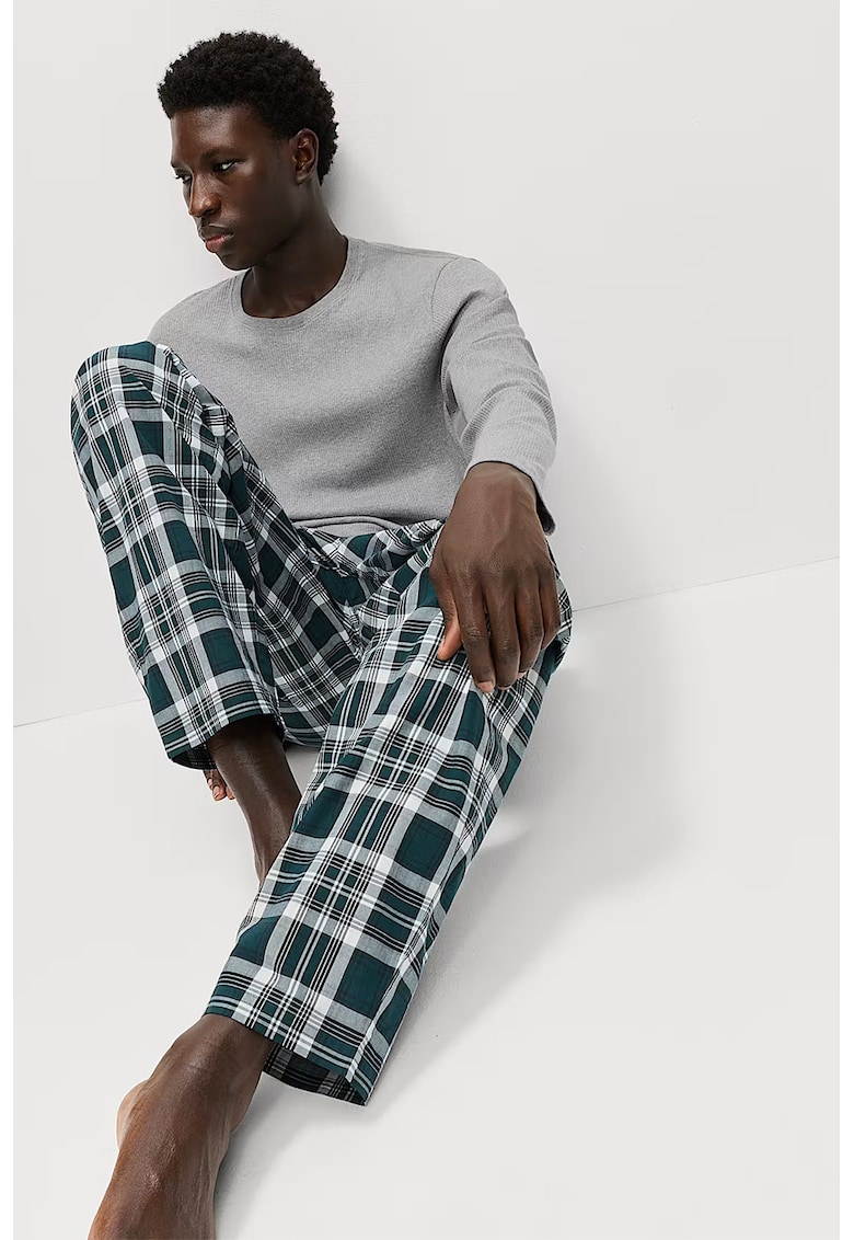 Pijama cu pantaloni lungi in carouri - Verde/Gri