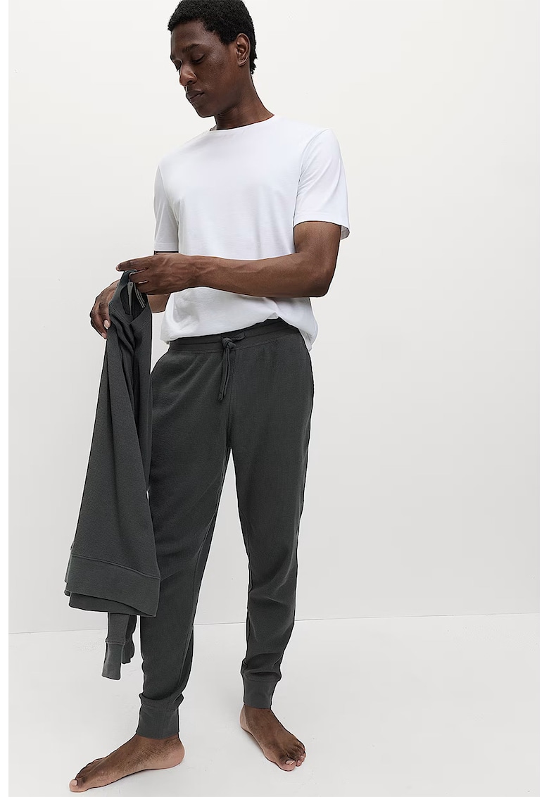 Pantaloni de pijama cdin bumbac cu snur in talie - Gri inchis