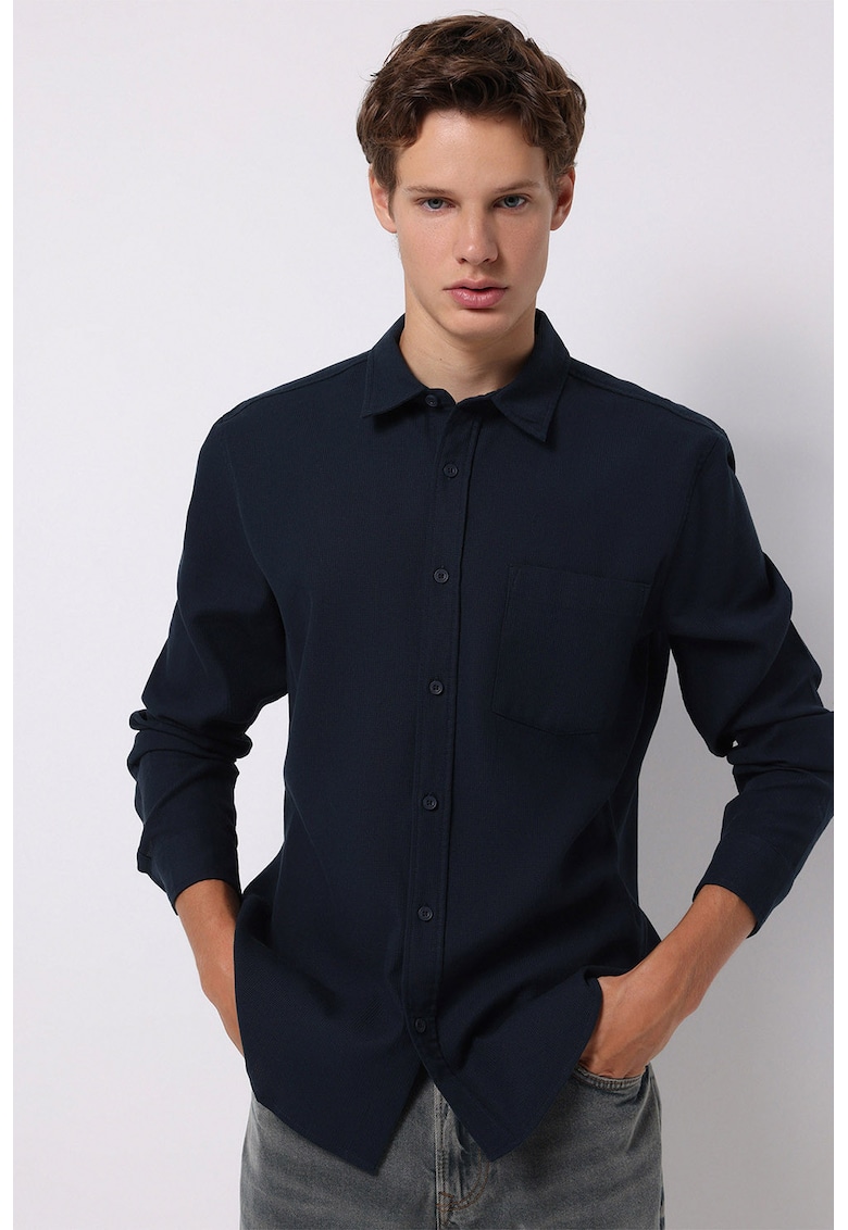 Camasa din bumbac cu model uni si nasturi