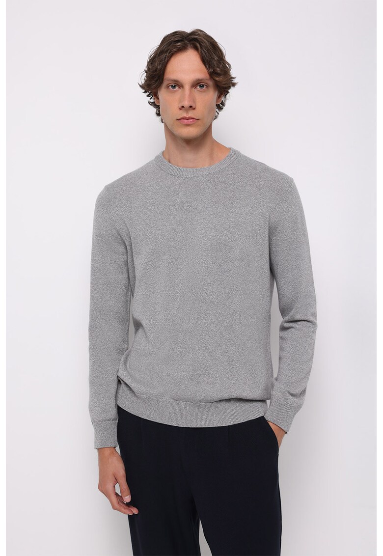 Pulover din bumbac cu decolteu la baza gatului - Gri