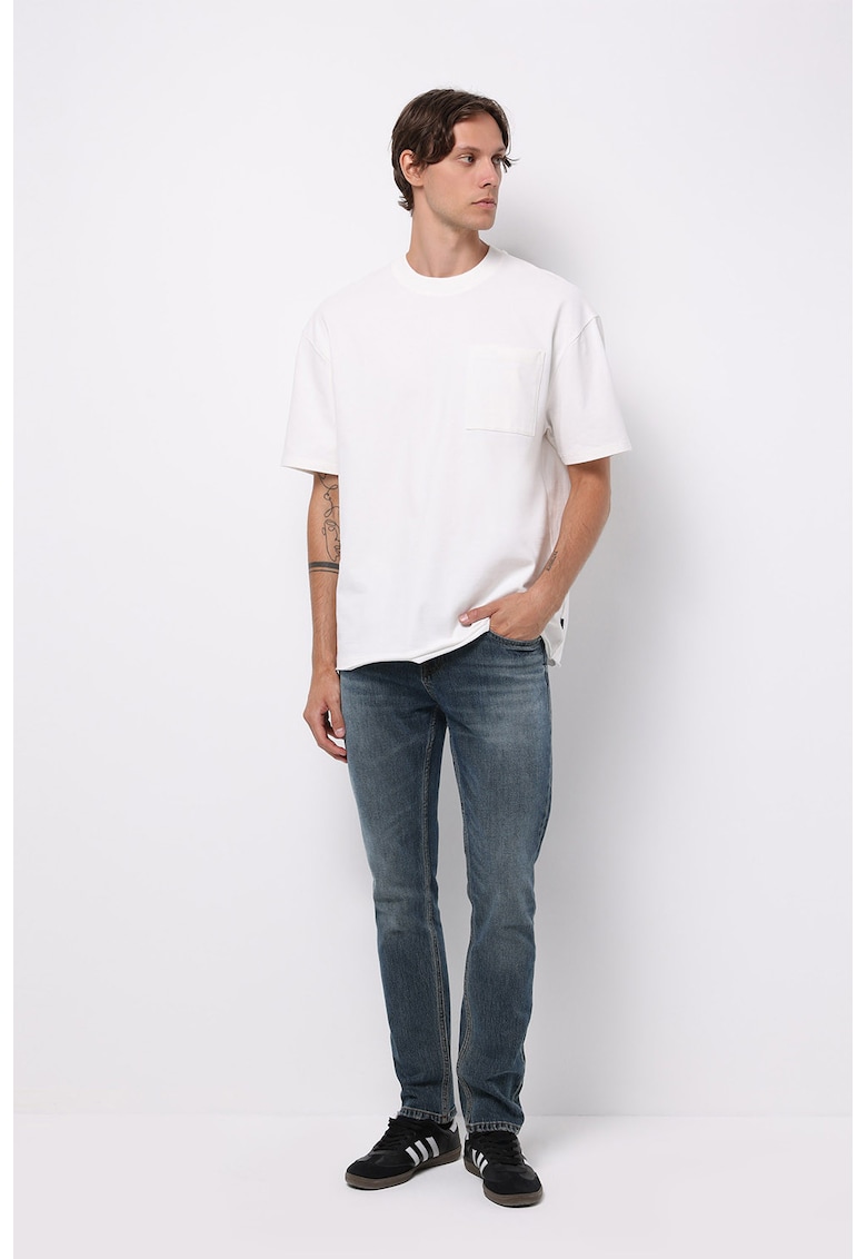 Blugi slim fit din bumbac cu talie medie - Albastru inchis