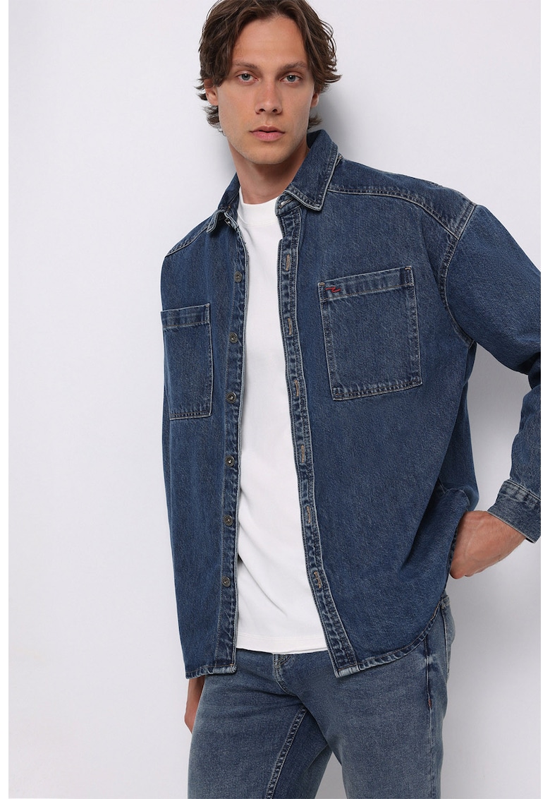 Jacheta-camasa din denim cu buzunar pe piept