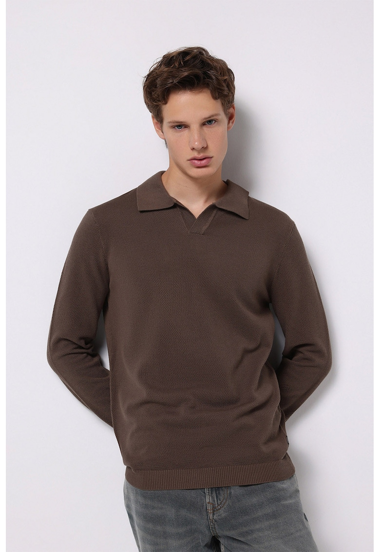 Pulover regular fit cu guler polo
