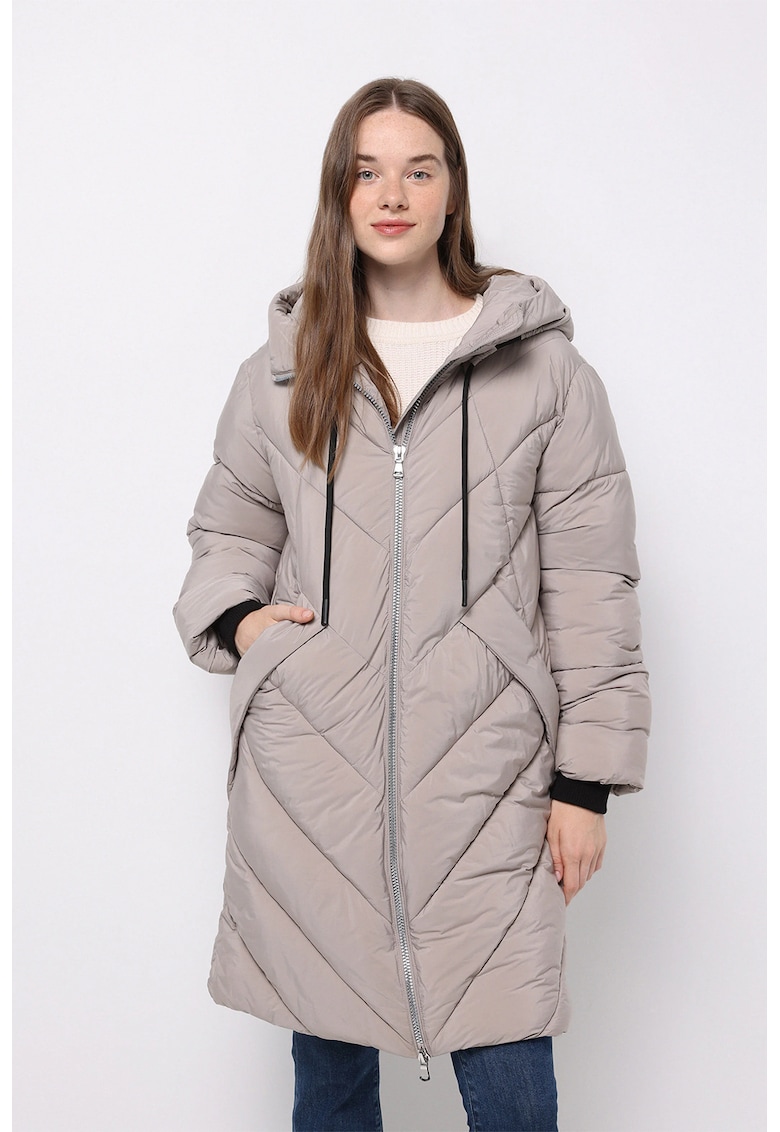 Geaca lunga cu vatelina si buzunare - Bej