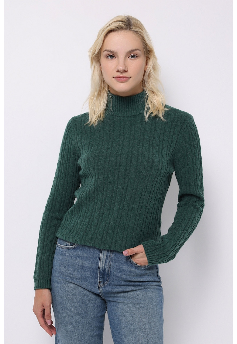 Pulover slim fit cu guler inalt