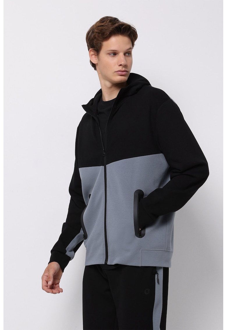 Hanorac cu fermoar si model colorblock