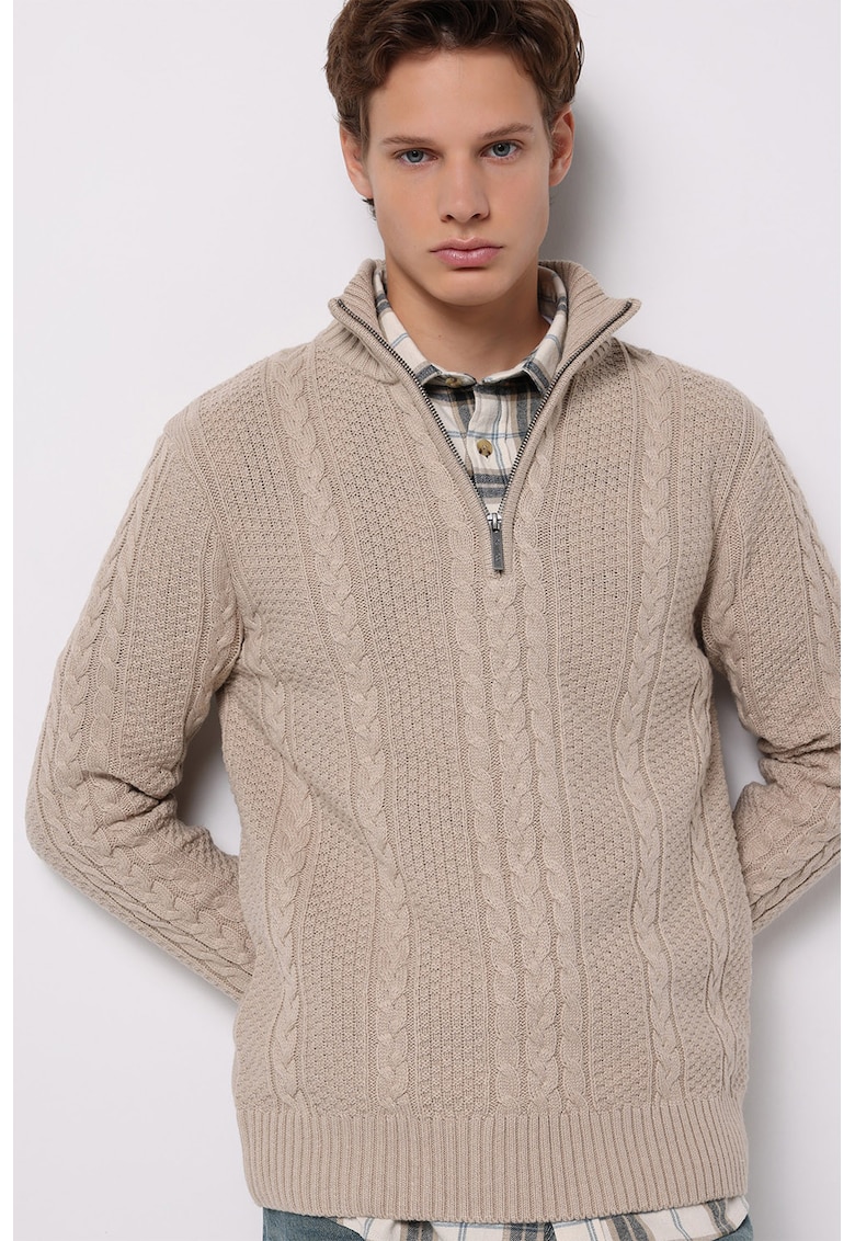 Pulover din amestec de lana cu fenta cu fermoar