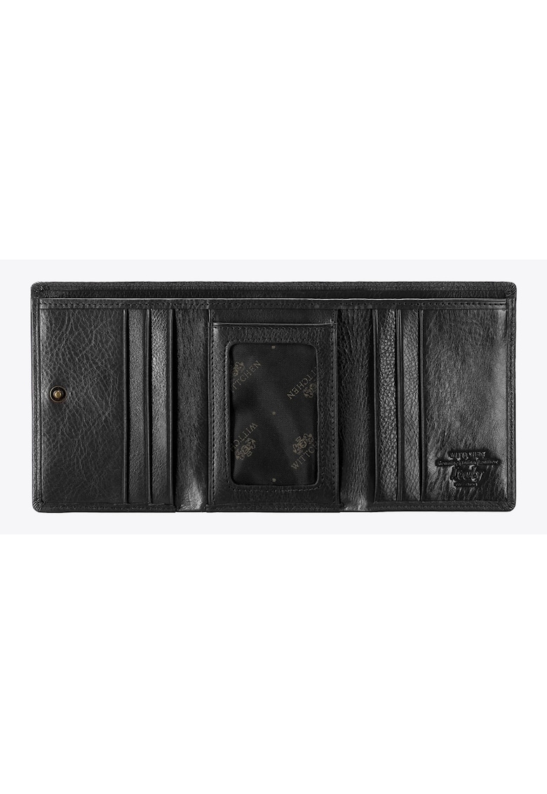 Portofel dama din piele naturala - 2 compartimente pentru bancnote - 4 locuri pentru carduri - negru - 9x11cm