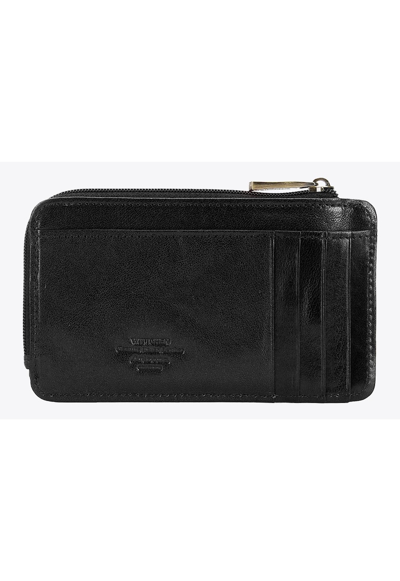 Portofel barbati etui din piele naturala - 2 compartimente deschise - 1 compartiment cu fermoar - negru