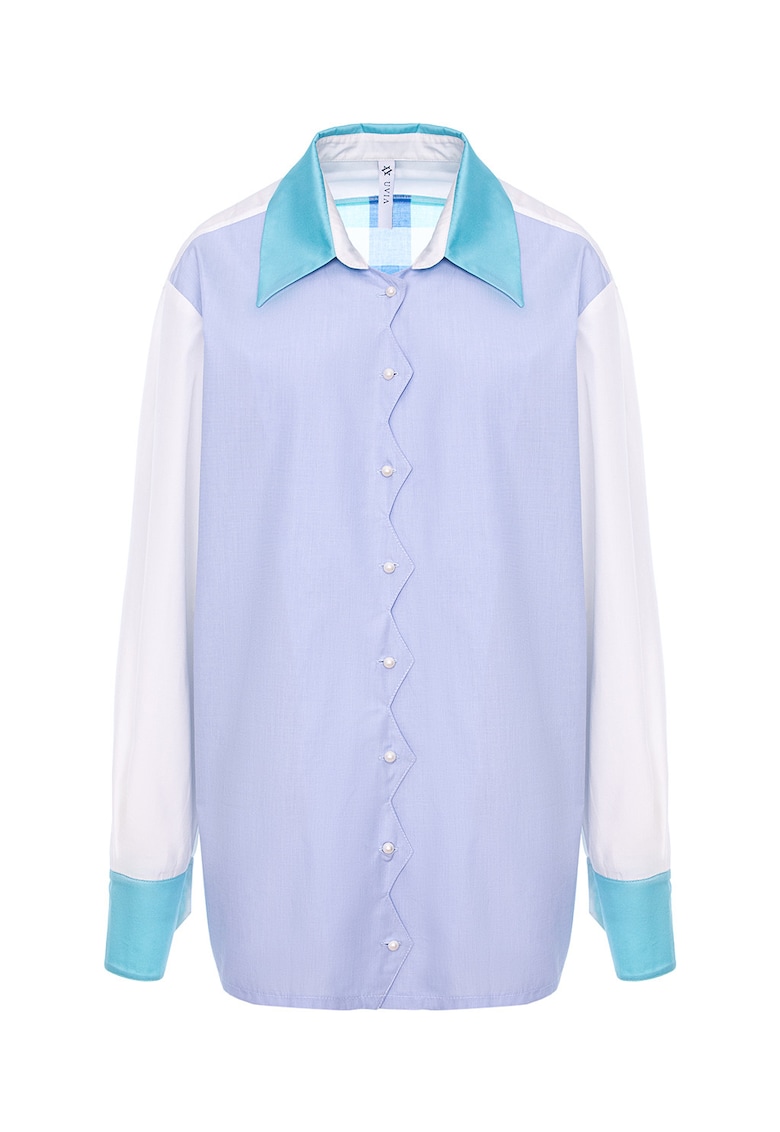 Camasa de bumbac cu insertie in carouri - Alb/Lila/Albastru