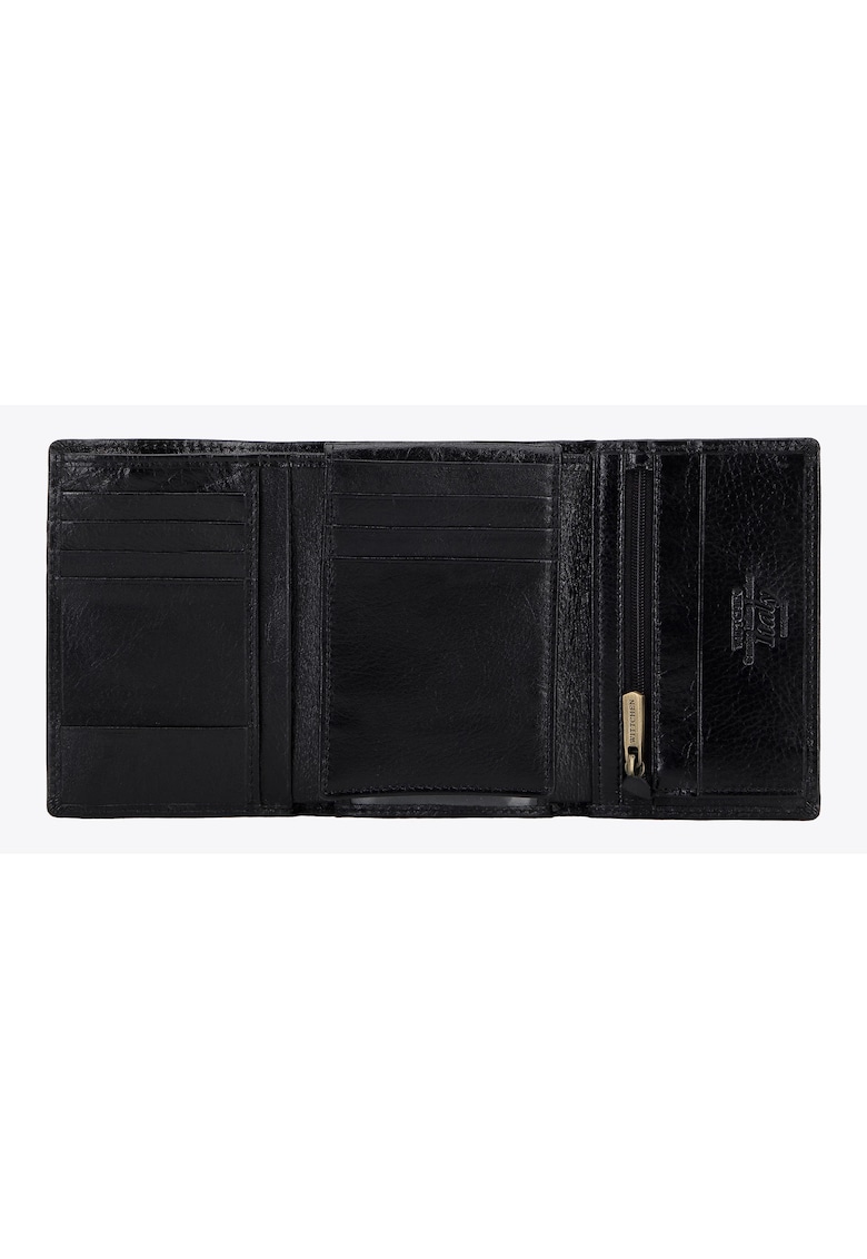Portofel barbati din piele naturala - 9 locuri pentru carduri - 13x9cm - negru-auriu