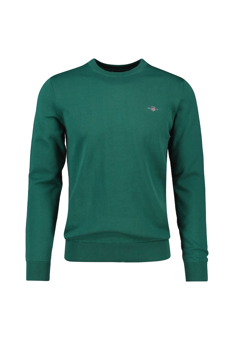 Pulover tricotat fin cu decolteu la baza gatului - Verde aquamarin