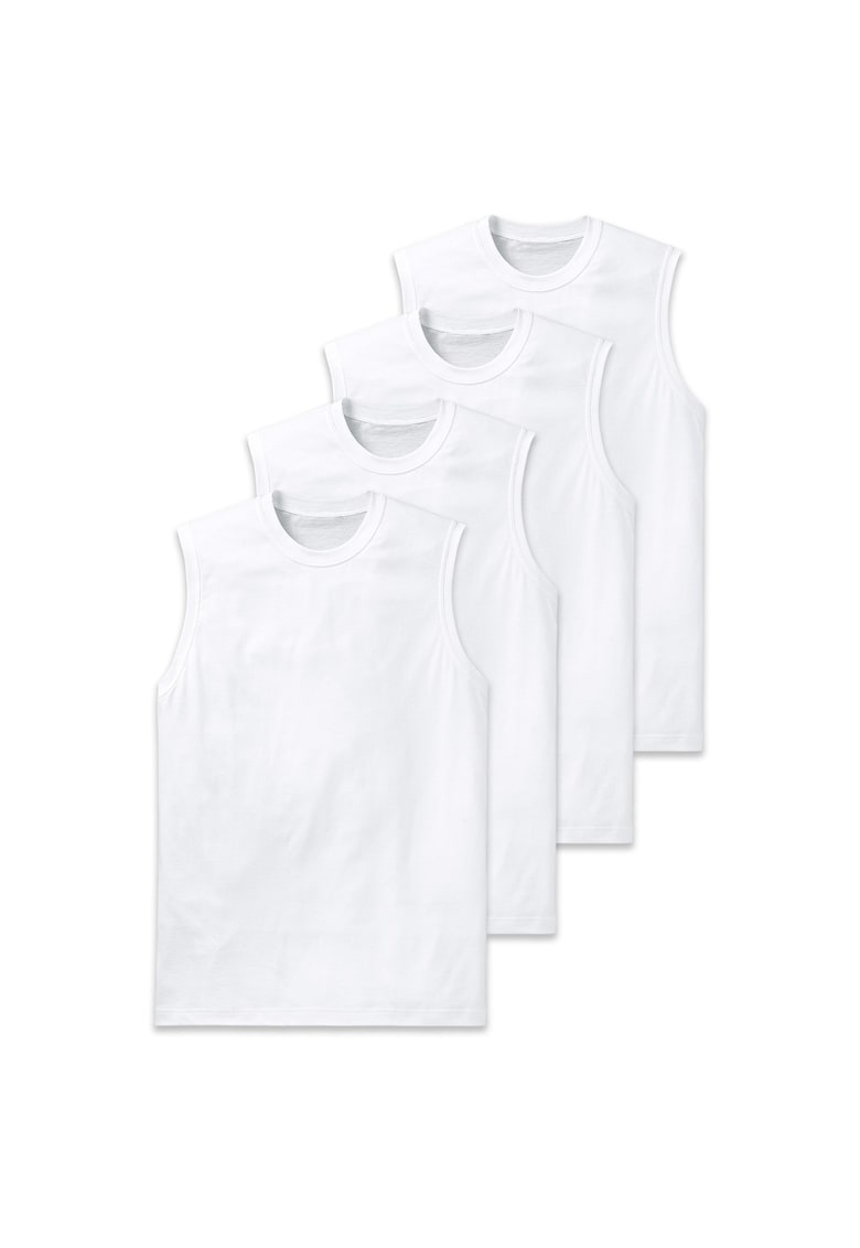 Schiesser Set de top-uri cu decolteu la baza gatului si model uni - 4 piese - Alb