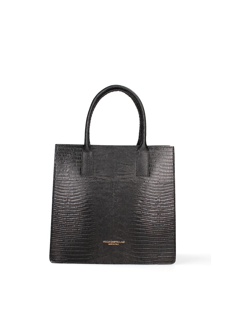 Geanta de piele cu bareta de umar si model texturat - Negru