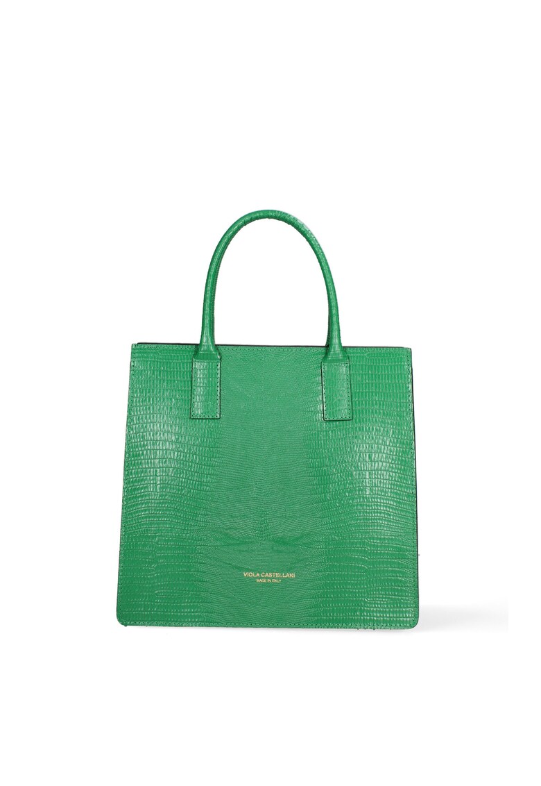 Geanta de piele cu bareta de umar si model texturat - Verde