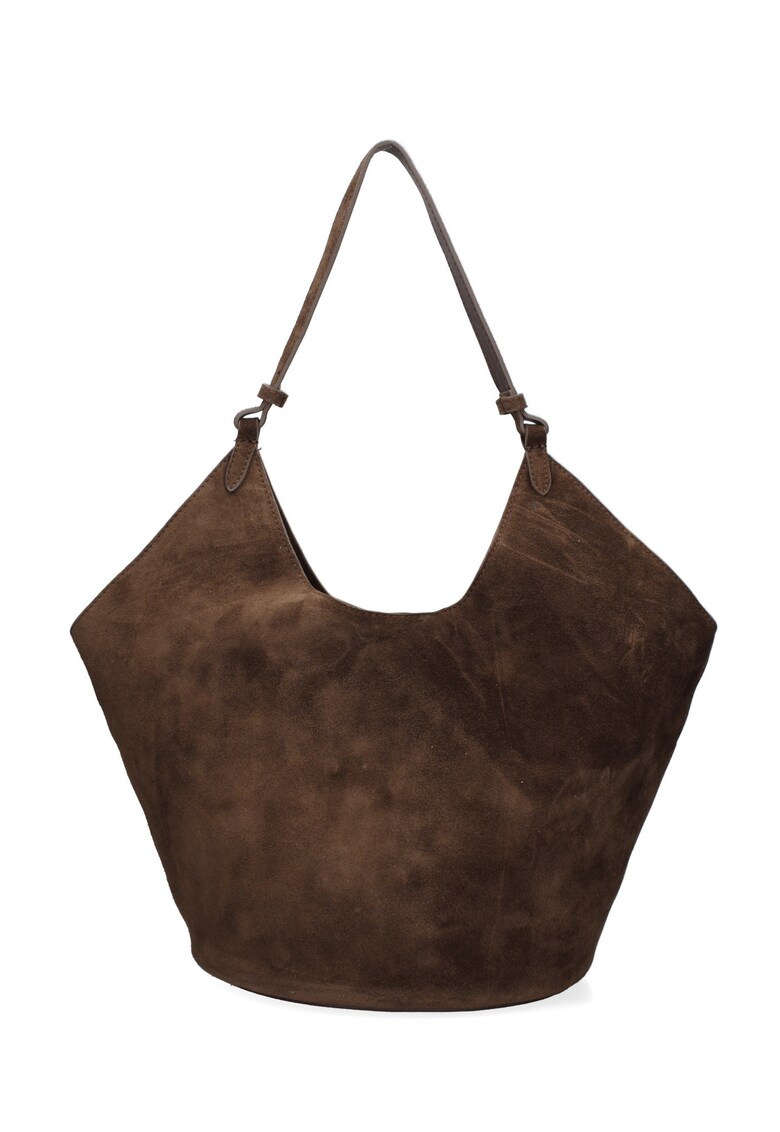 Geanta de piele intoarsa cu bareta de umar Lisabona - Maro fango