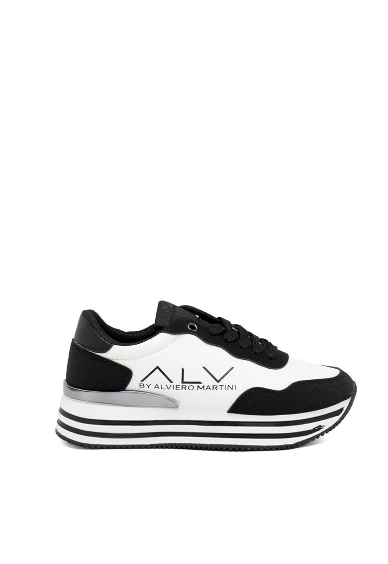 Pantofi sport cu platforma si insertii din piele intoarsa sintetica Zefira - Negru/Argintiu