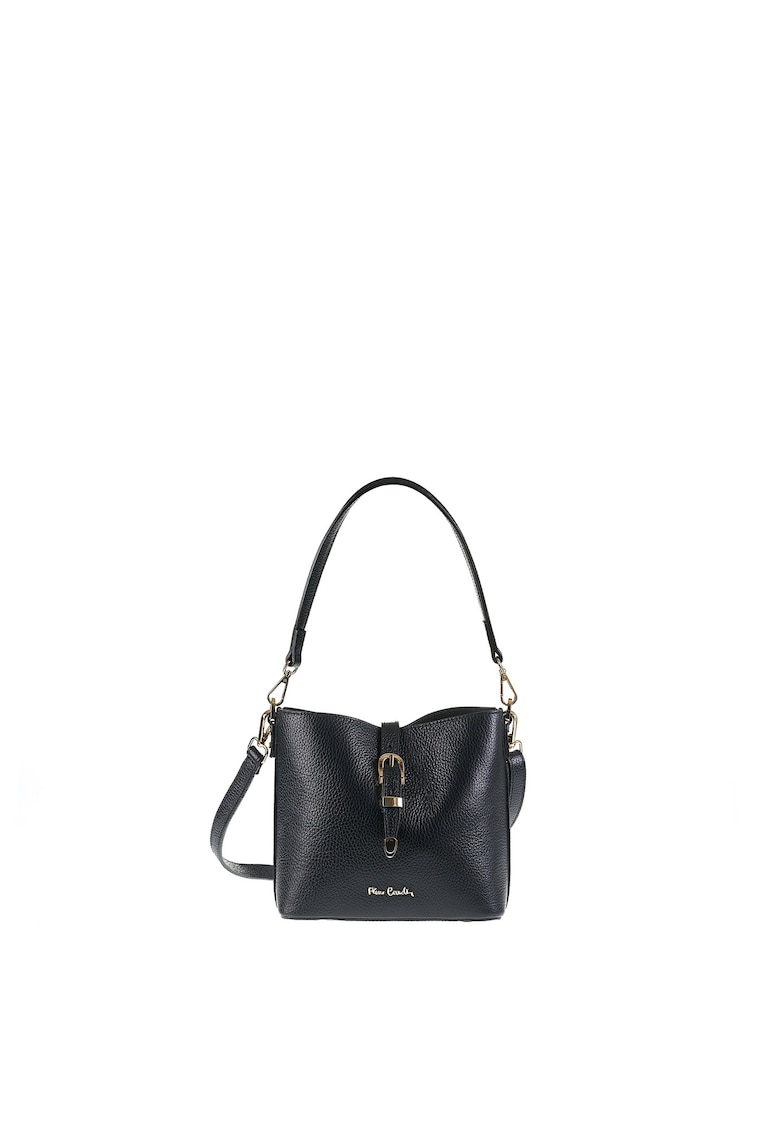 Geanta din piele cu bareta de umar Valeria - Negru