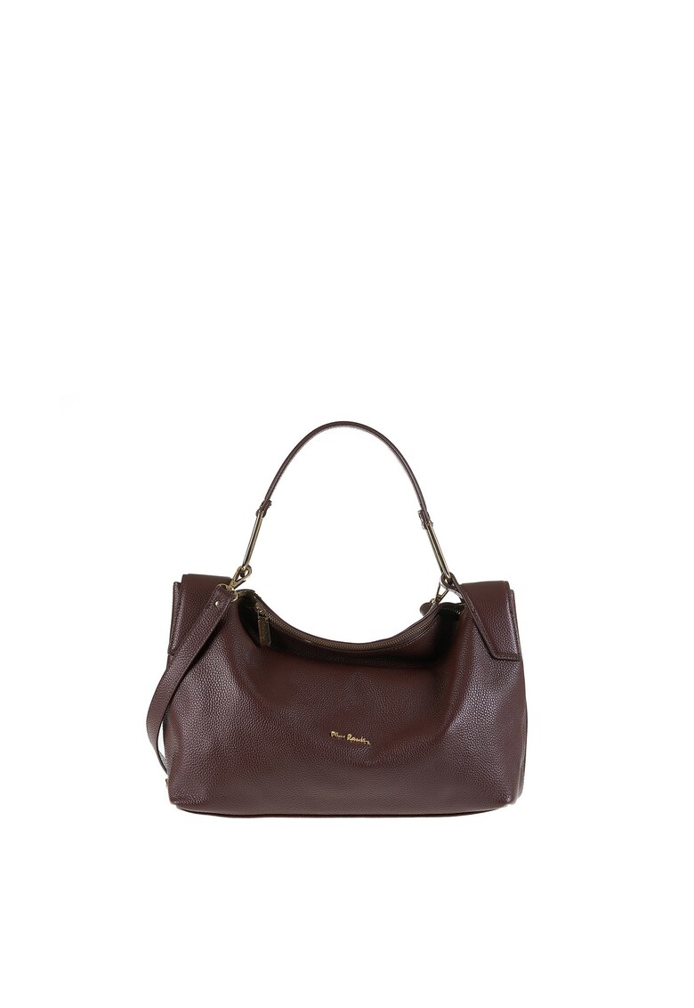 Geanta din piele cu bareta de umar si fermoar Erisma - Maro inchis