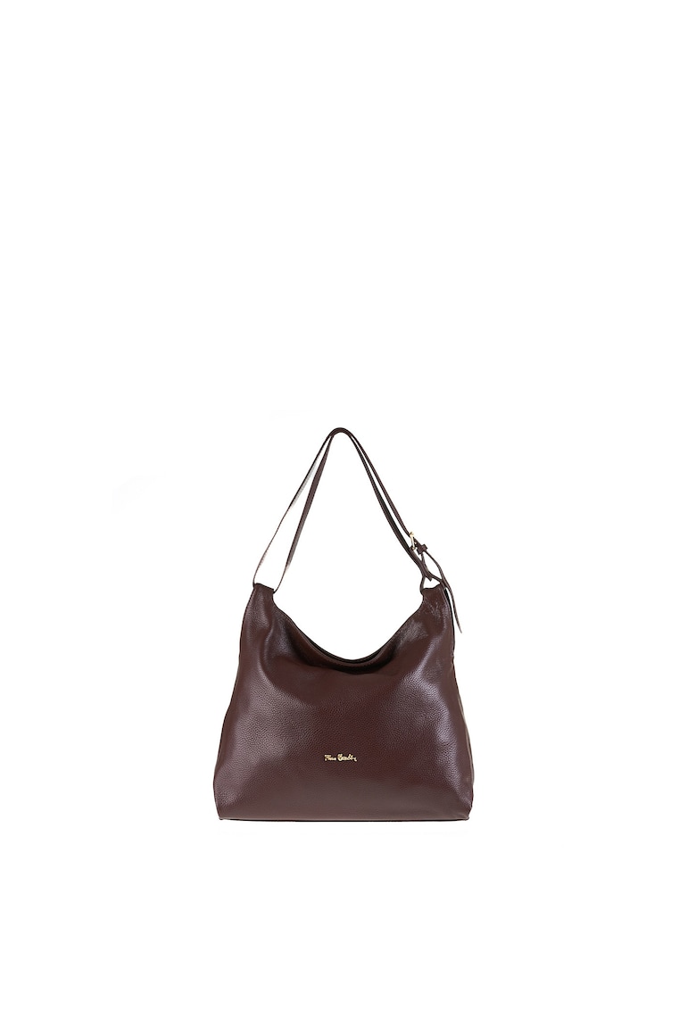 Geanta de piele cu bareta de umar - Maro inchis