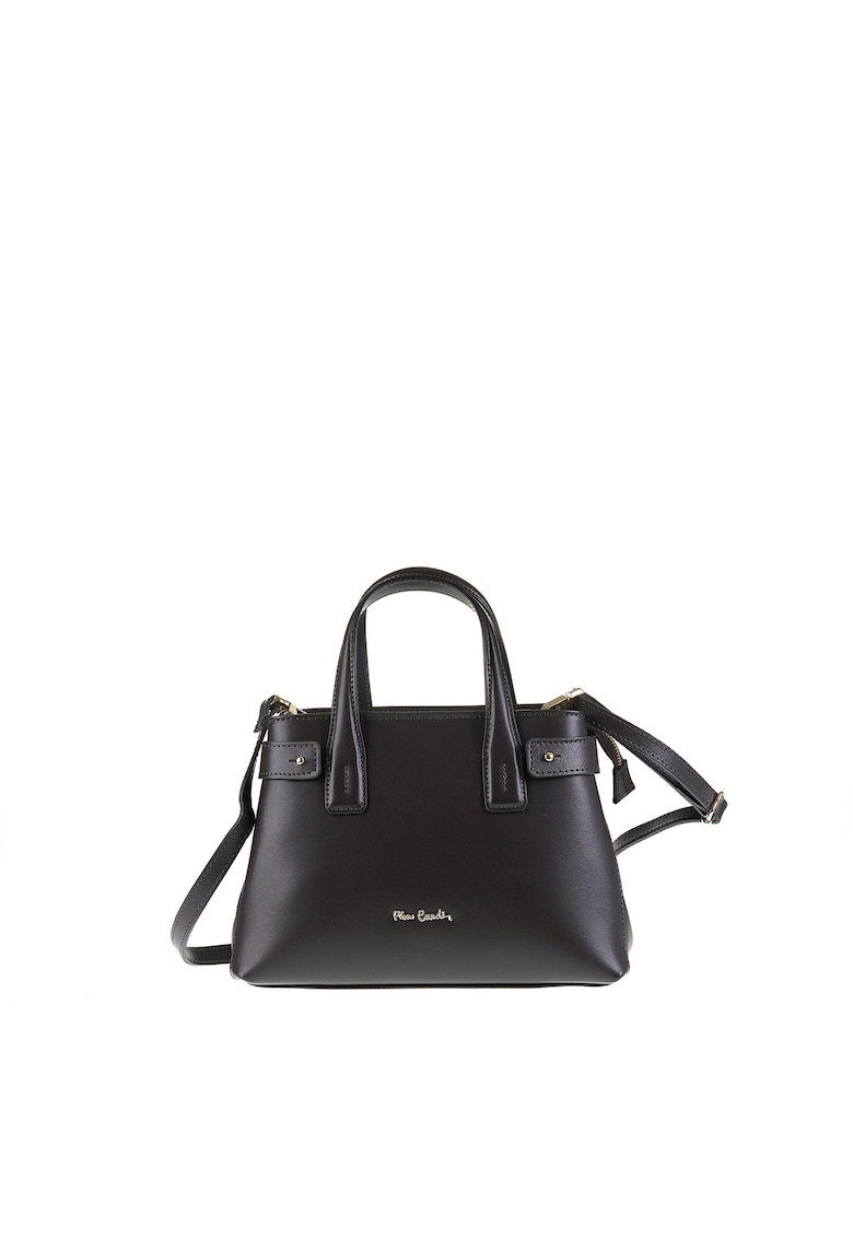 Geanta din piele cu bareta detasabila de umar - Maro inchis