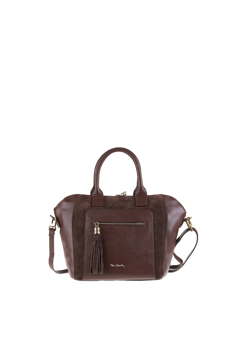 Geanta din piele cu maner - garnituri din piele intoarsa si bareta aditionala Silvana