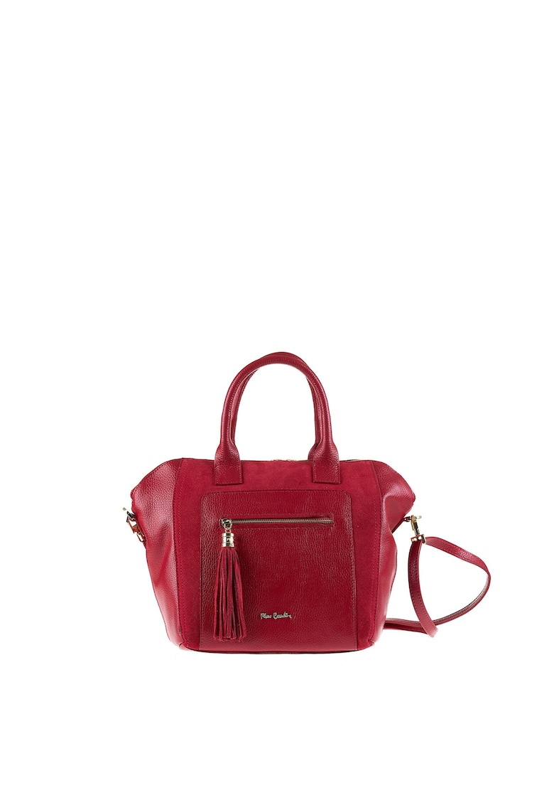 Geanta din piele cu maner - garnituri din piele intoarsa si bareta aditionala Silvana