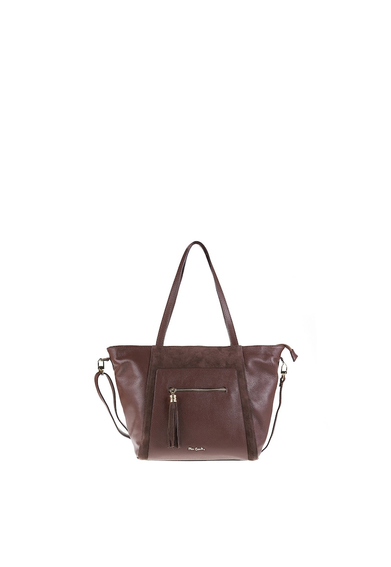 Geanta din piele cu bareta de umar si detaliu cu canaf