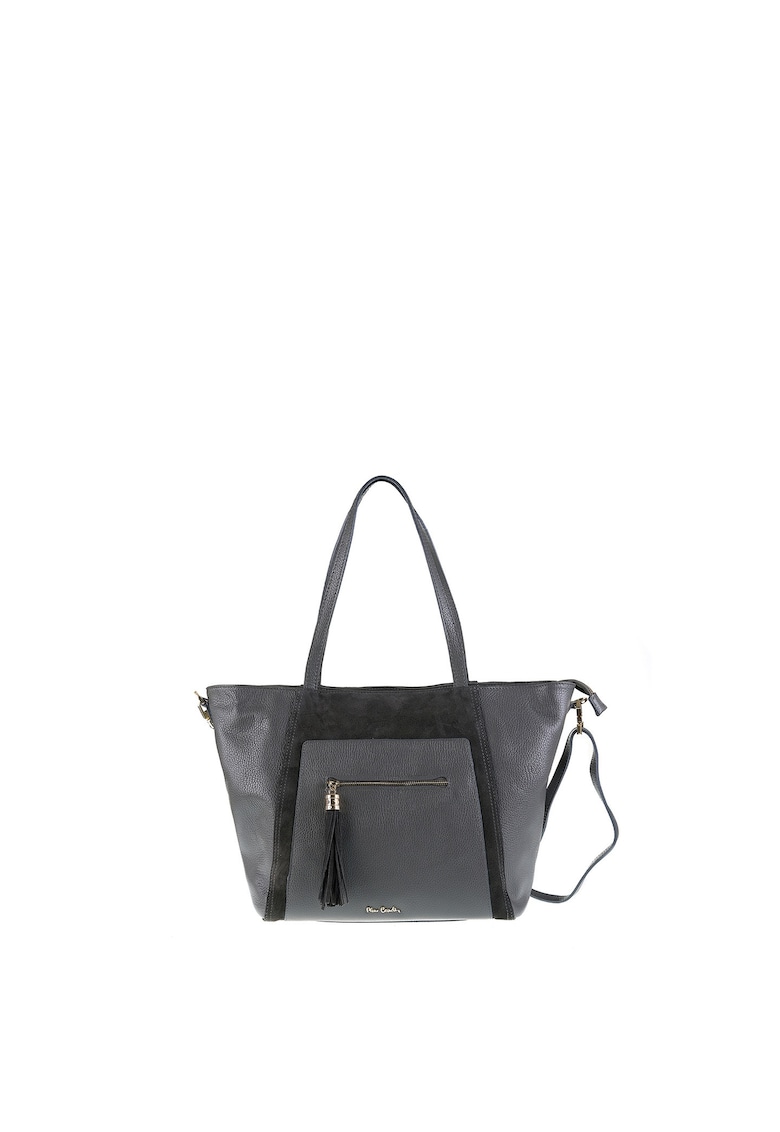 Geanta din piele cu bareta de umar si detaliu cu canaf