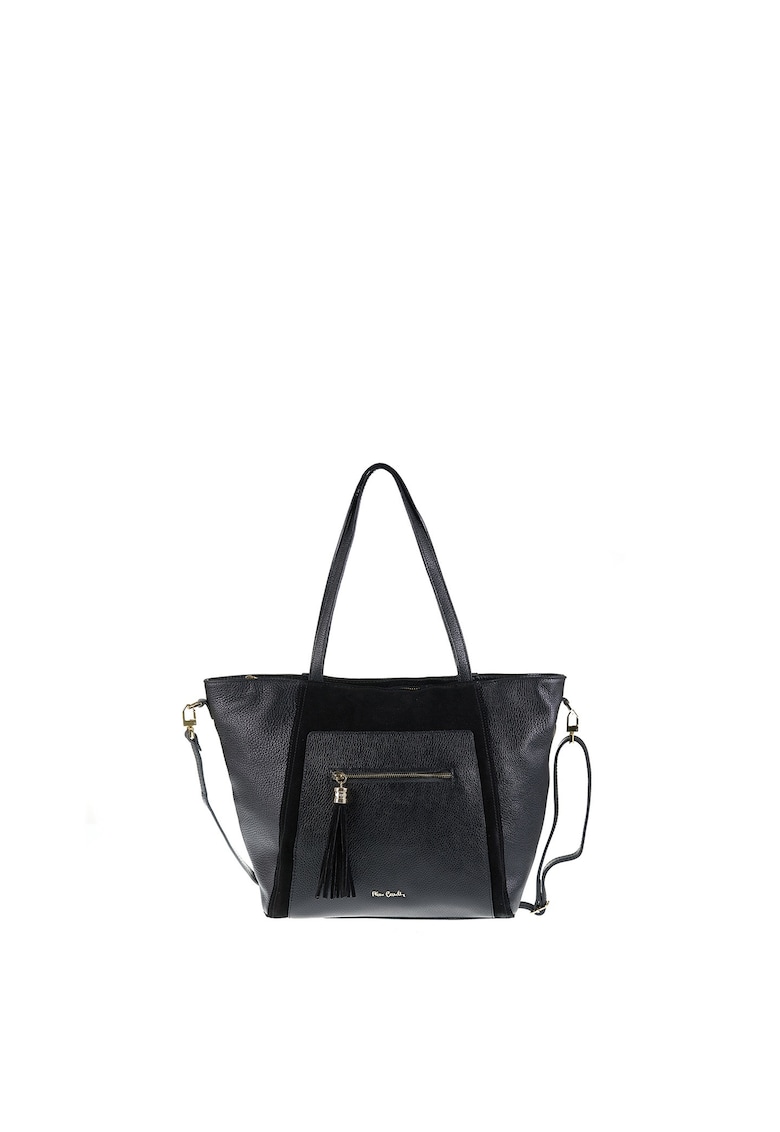 Geanta din piele cu bareta de umar si detaliu cu canaf