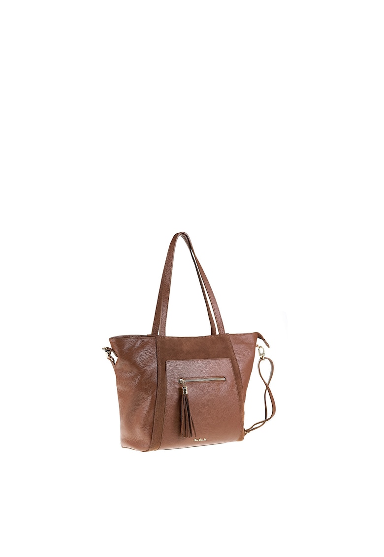 Geanta din piele cu bareta de umar si detaliu cu canaf