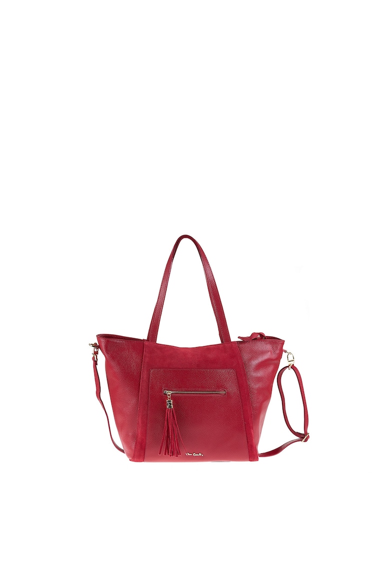 Geanta din piele cu bareta de umar si detaliu cu canaf