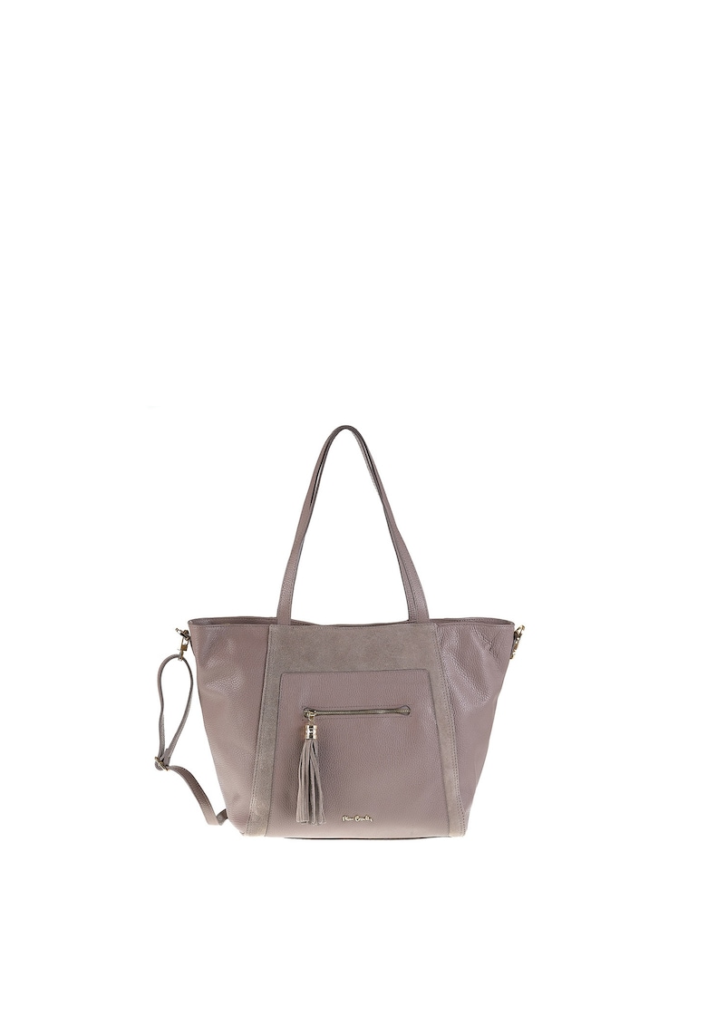 Geanta din piele cu bareta de umar si detaliu cu canaf