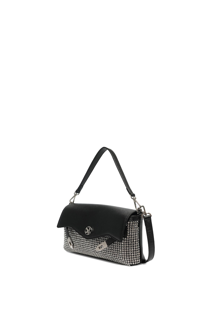 SECRET PON PON. - Geanta crossbody din piele ecologica decorata cu strasuri Seraphina Ultra - Negru