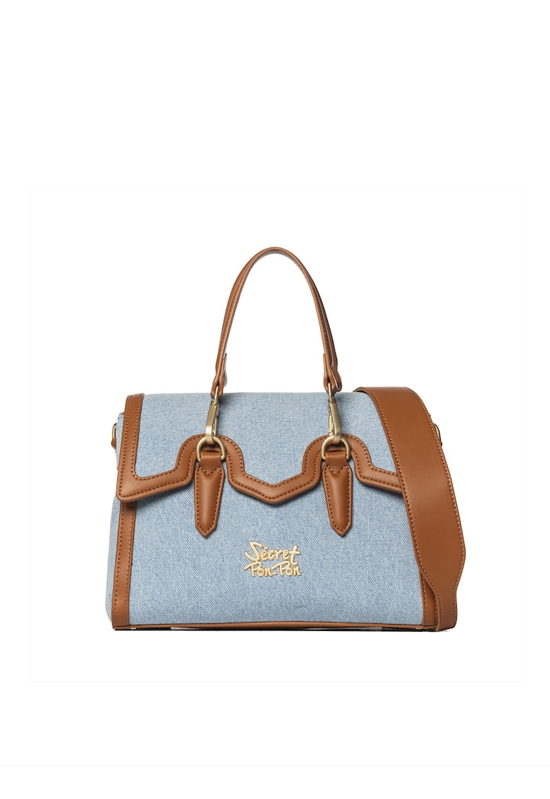 SECRET PON PON. - Geanta crossbody din denim cu garnituri din piele ecologica Valoria Chic
