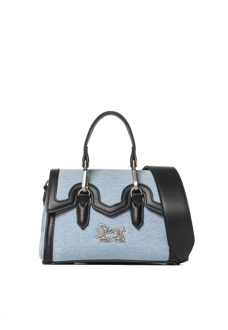 SECRET PON PON. - Geanta crossbody din denim cu garnituri din piele ecologica Lisandra Elite