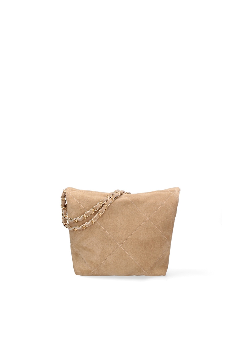 Geanta crossbody din piele intoarsa cu barete din lant Edera Plux - Maro taupe