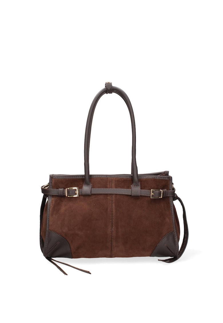 Geanta de piele intoarsa cu bareta de umar Novara Ultra - Maro inchis