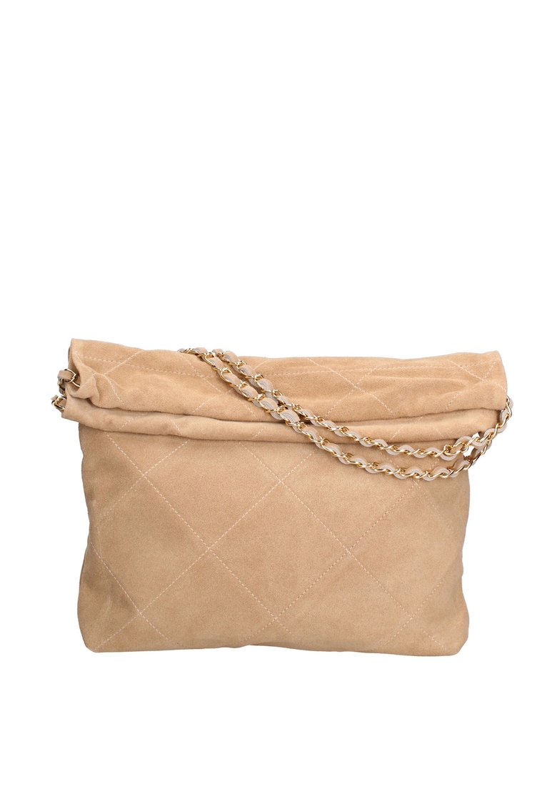 Geanta de piele intoarsa cu bareta de lant de umar