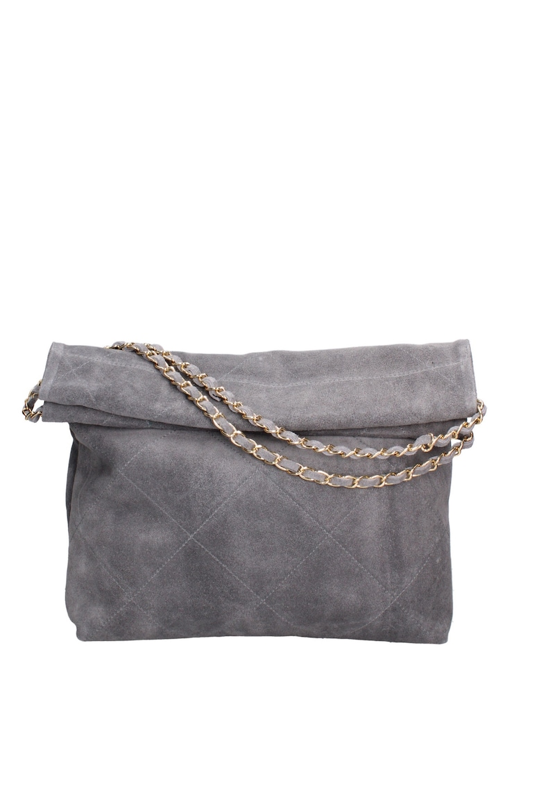 Geanta de piele intoarsa cu bareta de lant de umar Geanta de piele intoarsa cu bareta de lant de umar