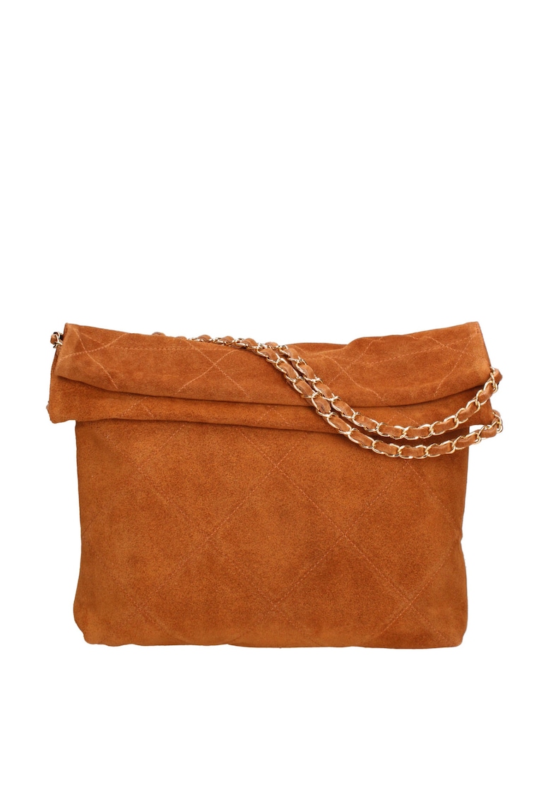 Geanta de piele intoarsa cu bareta de lant de umar Geanta de piele intoarsa cu bareta de lant de umar