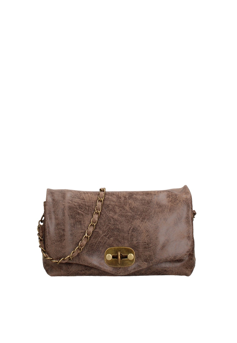 Geanta crossbody de piele cu inchidere metalica Floralla - Maro taupe